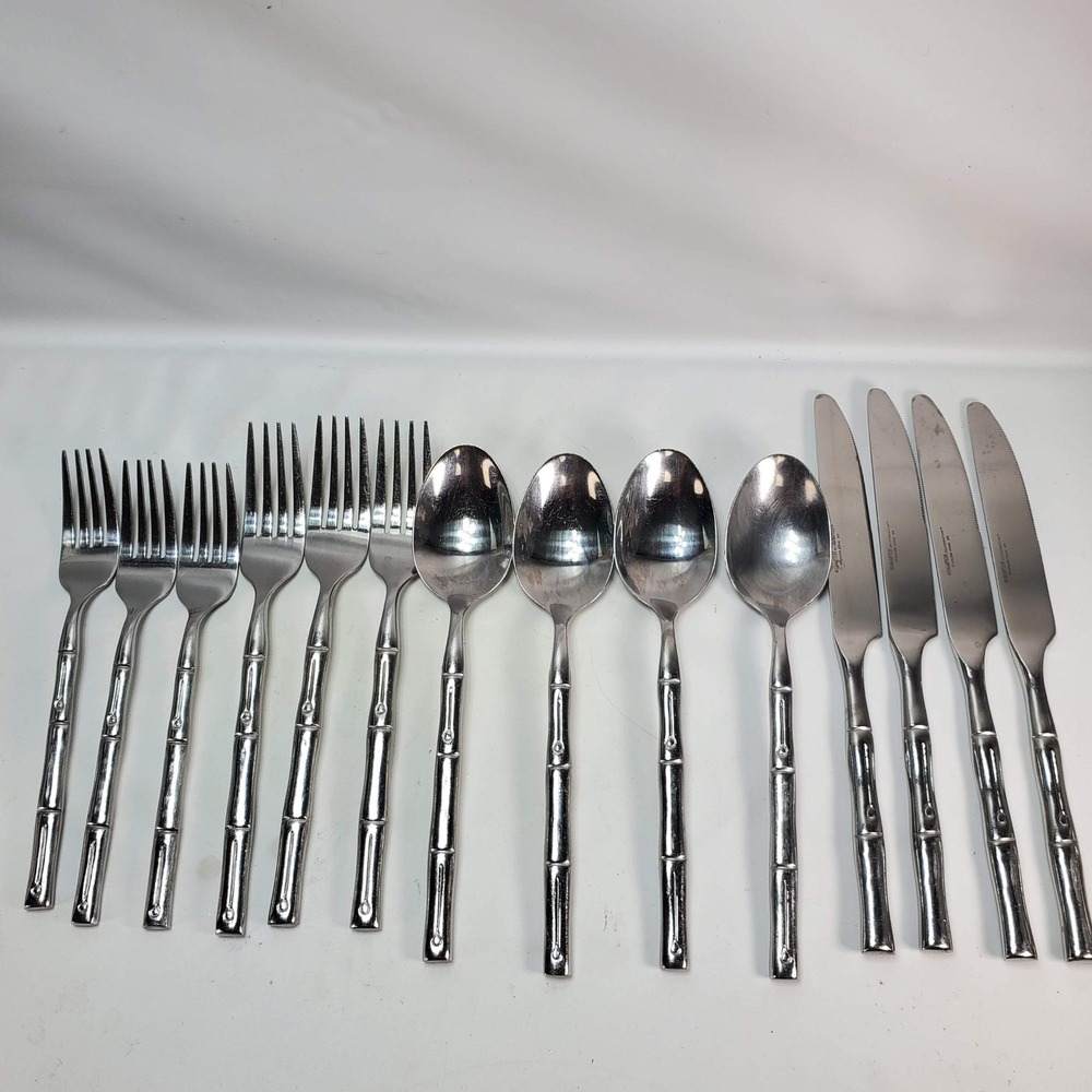 Hampton Silversmiths Flatware‎ Silver Bamboo Pattern Stainless 14 Piece Set